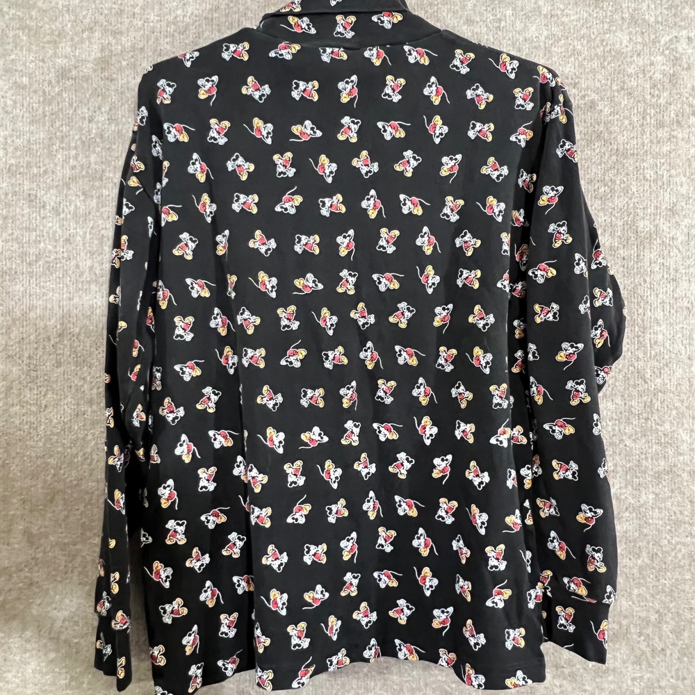 Vintage 90s Mickey & Co Turtleneck Top Womens Medium Black Mickey Mouse AOP - Picture 2 of 8